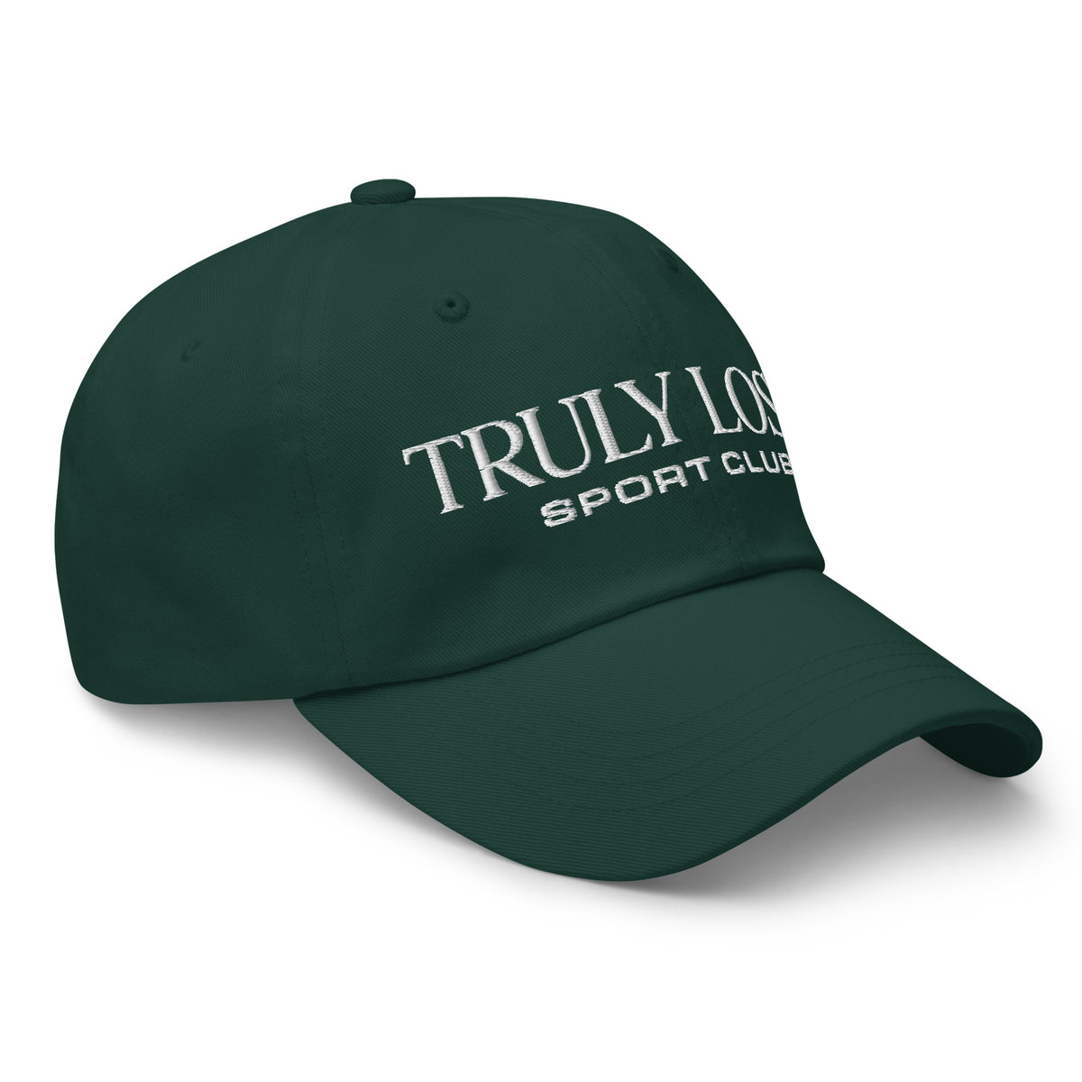 Green cap with 'Truly Lost' text on a white background