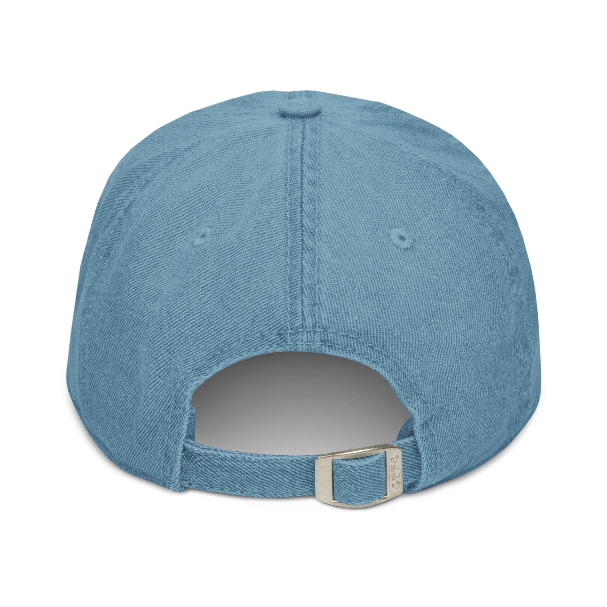 Backside of Light blue denim dad hat 