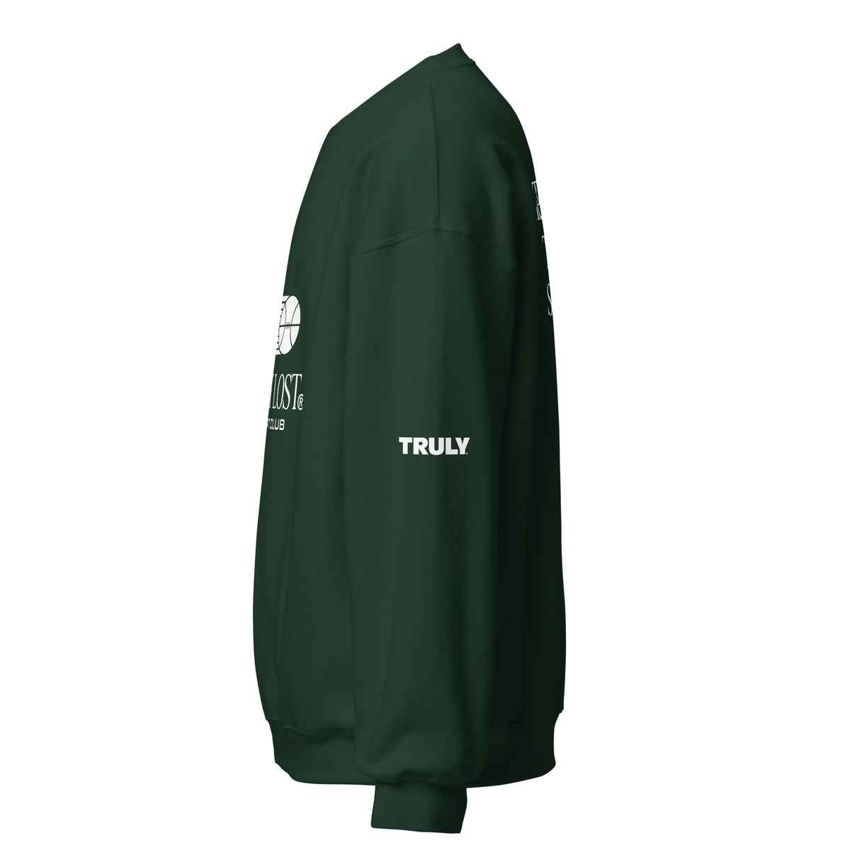 Green sweatshirt with text on a white background